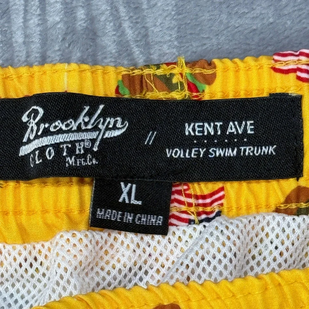 Brooklyn Swim Trunk Cloth Kent Ave Men XL Yellow Burger American Flag Volley NWT